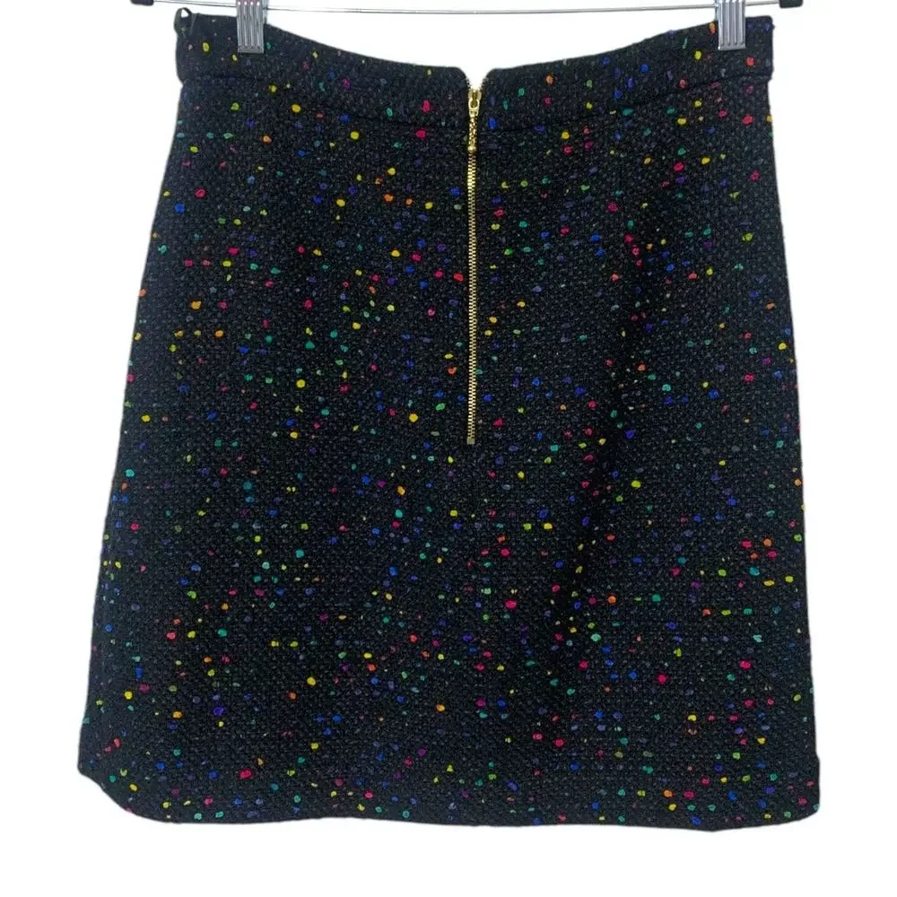Kate Spade Black Wool Blend Tweed Pencil Skirt‎ Multi Color Pop Speckle sz 10